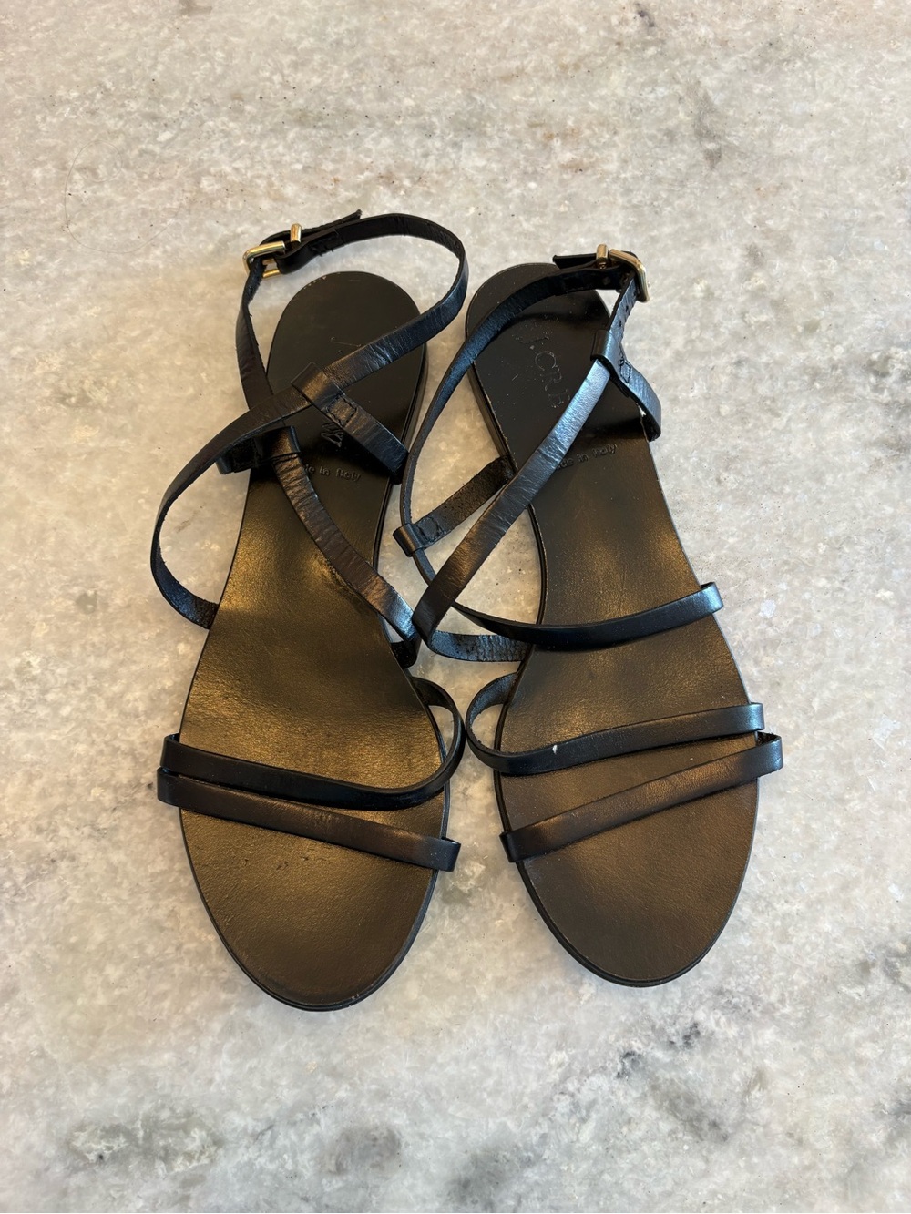 J.Crew Black Leather Strappy sandals size 8